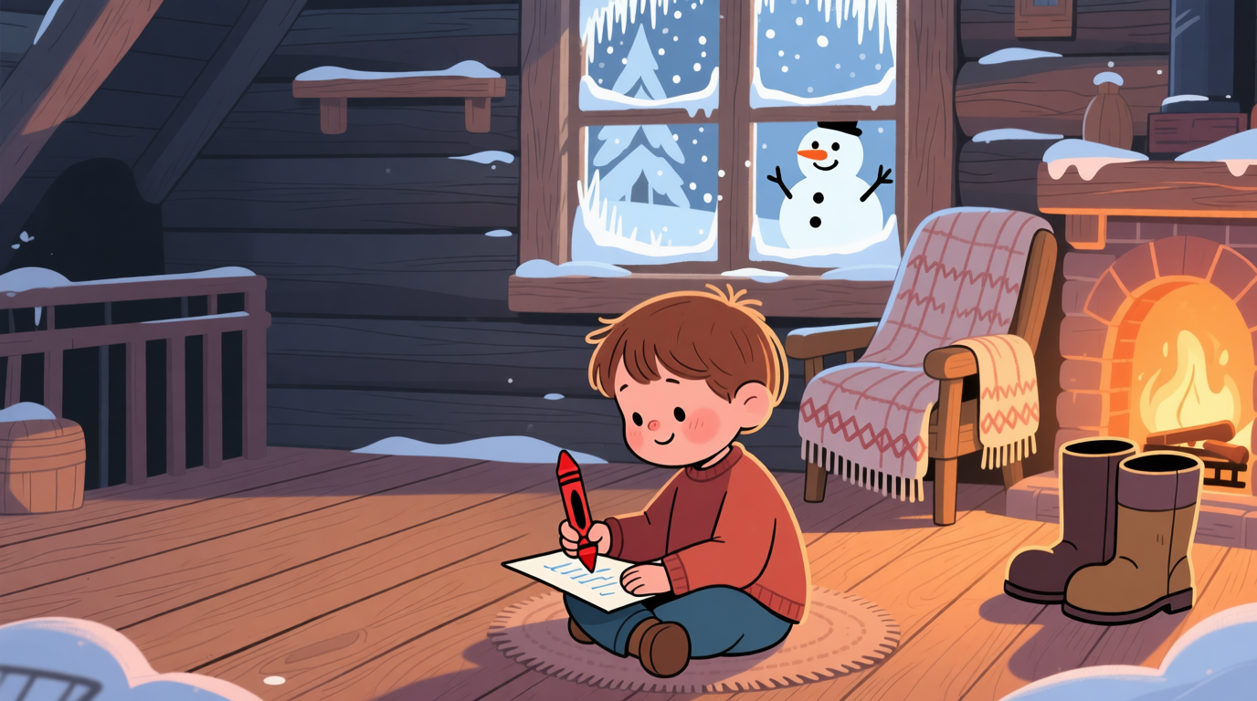 Ребенок пишет письмо Деду Морозу