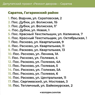 Гагаринский и Октябрьский районы Саратова: продолжение депутатского проекта "Ремонт дворов" в 2025 году