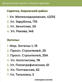 Назвали дополнительные адреса, где в Саратове и Энгельсе отремонтируют дворы