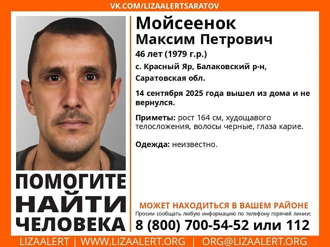 В Саратовской области без вести пропал Максим Мойсеенок  
