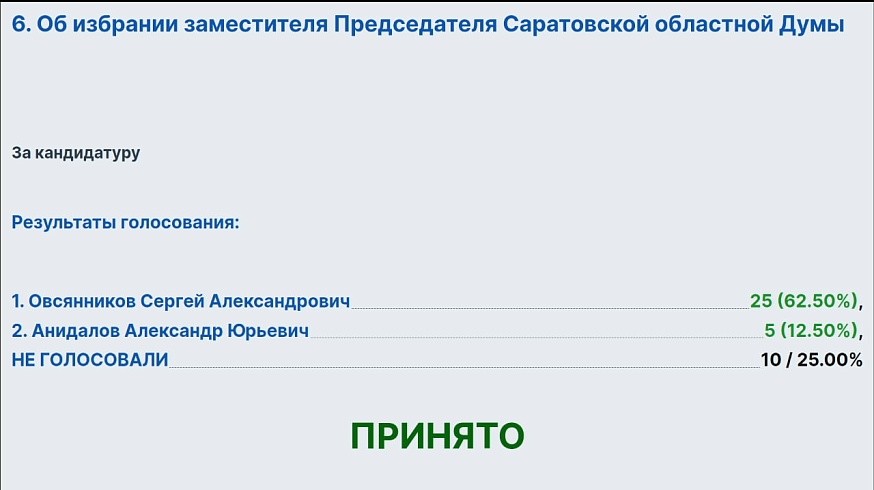 Новым вице-спикером Саратовской облдумы стал Сергей Овсянников