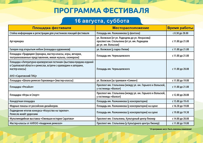 Опубликована программа "Палитры ремесел" в Саратове 