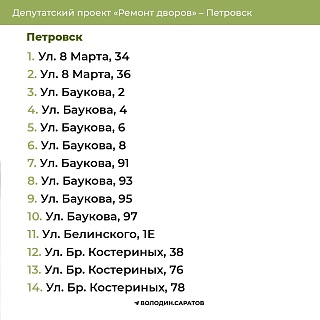Опубликован список домов Петровска и Светлого, дворы которых отремонтируют в этом году